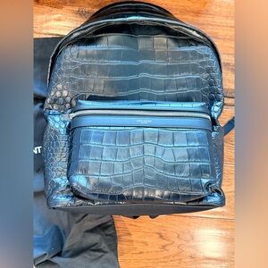 Black Crocodile-Embossed Saint Laurent Backpack with box and dustbag